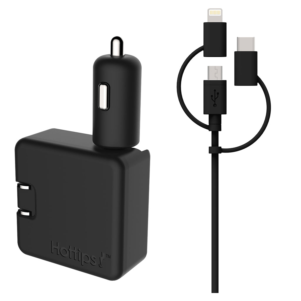 2.4A All-in-One Car and Wall Charger with Micro-USB, Lightning® Connector and C-Tip Compatible Adapter