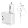 2.4A All-in-One Car and Wall Charger with Micro-USB, Lightning® Connector and C-Tip Compatible Adapter